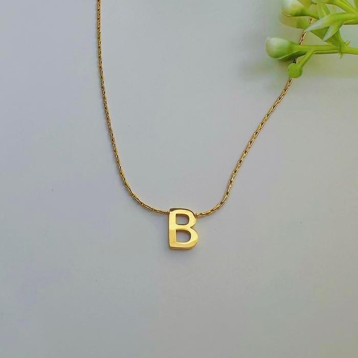Kalung Mode Rantai Kecil dengan Liontin Huruf Alfabet Custom A-Z - Warna Emas, Huruf B