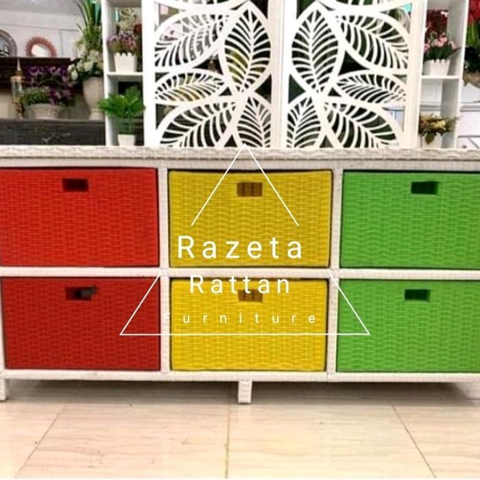 Ready Lemari Tv Laci Susun 6 Samping Rotan Plastik Sintetis Termurah
