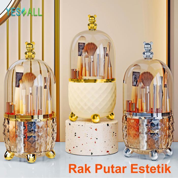 Yesall Rak Makeup Kosmetik Crystal Transparan Aesthetic Rak Kosmetik Putar 360 Derajat Aesthetic