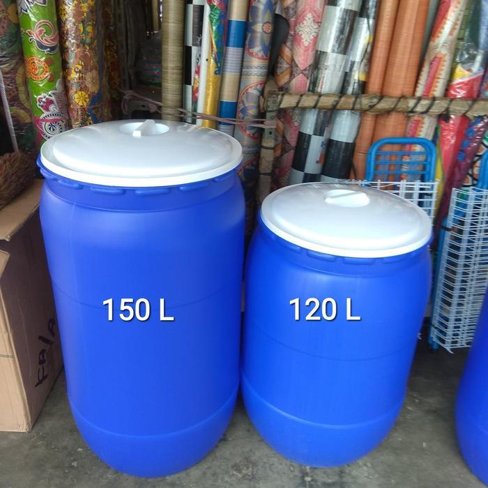 Terbaru Tong Biru Plastik/Gentong Air150 Liter Biru Green Leaf + Tutup /Drum Air 150 Liter + Tutup