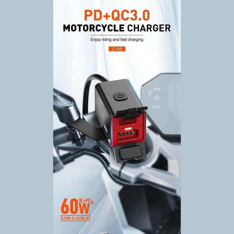 Motorcycle Phone Charger Multispeed Adjustable Waterproof USB C Charger Motorcycle Accessories For