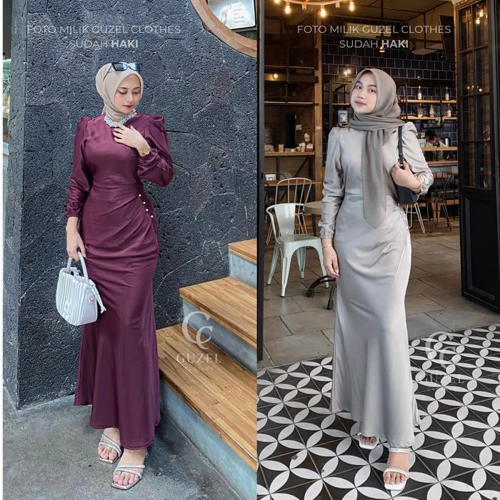 GUZEL-Elora Dress Maroon by Guzel Satin Silk Premium Baju Fashion Wanita Kondangan Wisuda Couple