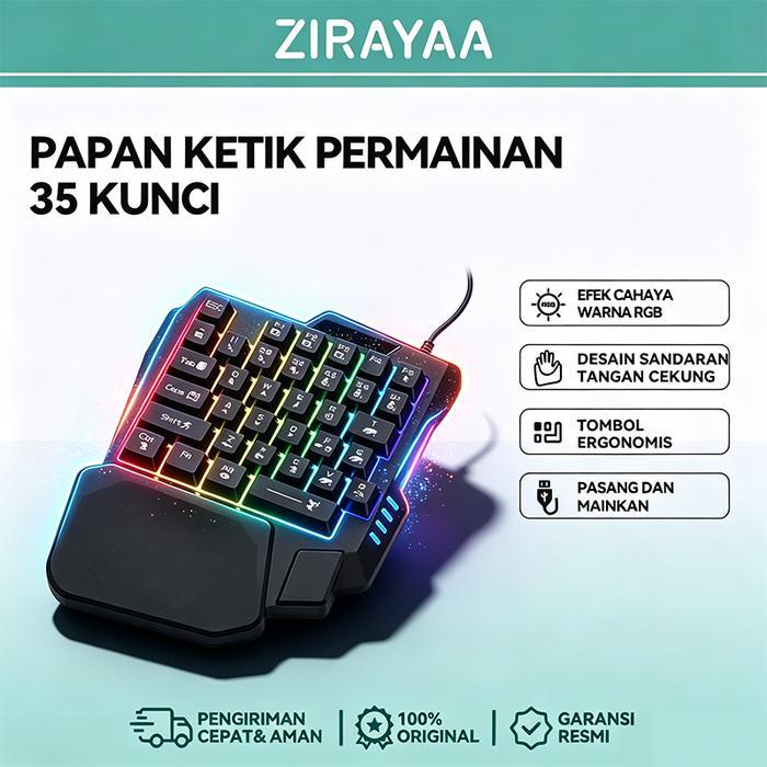 Zirayaa Keyboard Mini Bercahaya Satu Tangan, Keyboard Gaming, Cocok untuk Komputer dan Game Mobile,