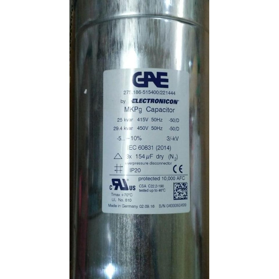CAPASITOR BANK GAE MKPG 25 KVAR 415 V 3 X 154 UF 3 PHASE 50 HZ 25KVAR