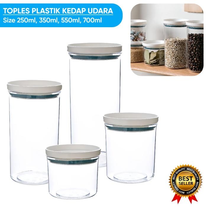 Toples Plastik Jar 250 350 550 700 ml Tutup Kedap Udara Sealed Penyimpanan Kue Kering Biji Kopi