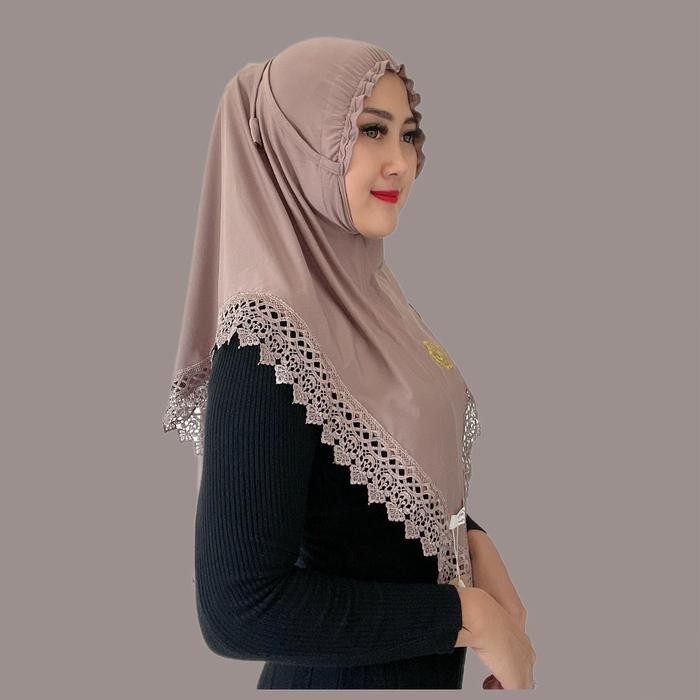Sedia Indah - Hijab Instan Bergo KERUT Tali Lonceng Renda Senada NABILA By Moira Lembut Muslim