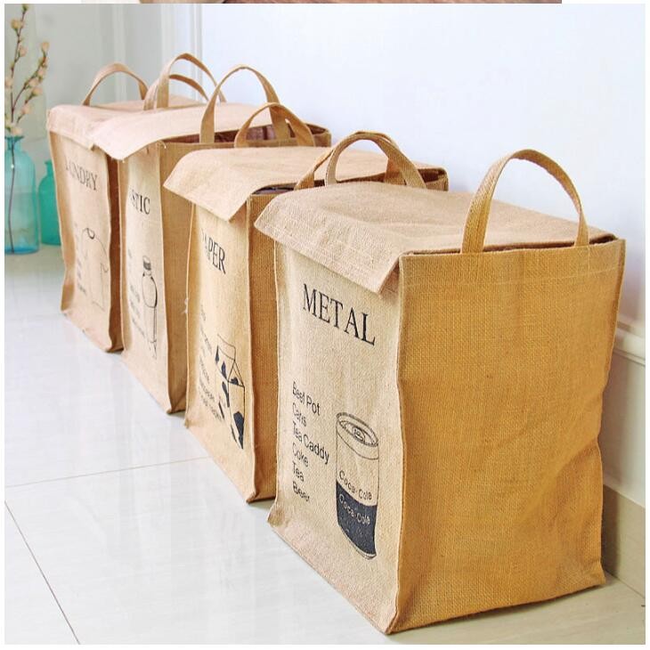 Jute Separate Recycling Waste Bin Bags for Kitchen Home Recycle Garbage Trash Sorting Bins Organizer