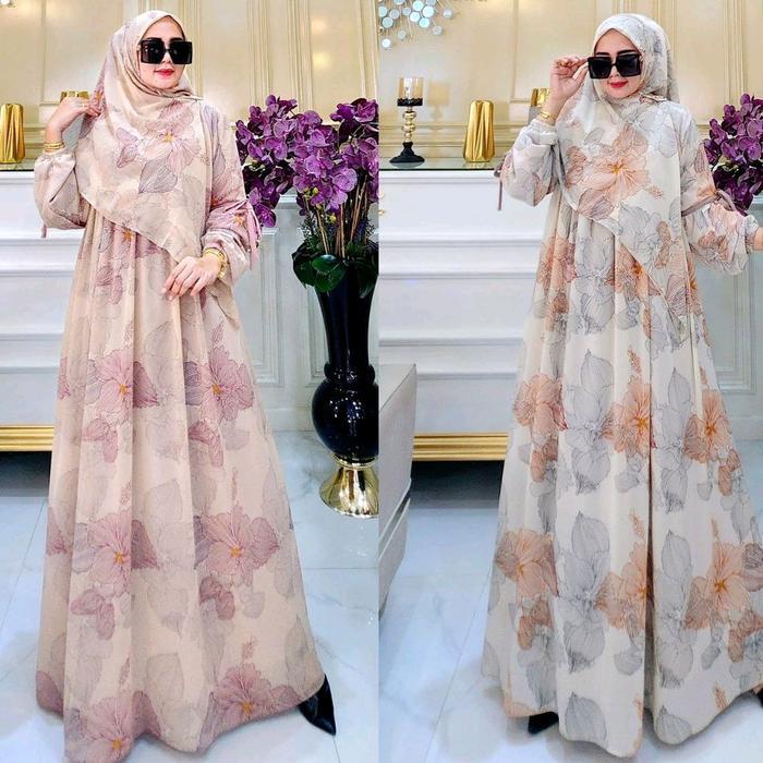 New AYDEEN SET SEGI EMPAT JUMBO HIJAB MOTIF PHASMINA GAMIS MOTIF BUNGA SET BABYDOLL CERUTI MOTIF SET