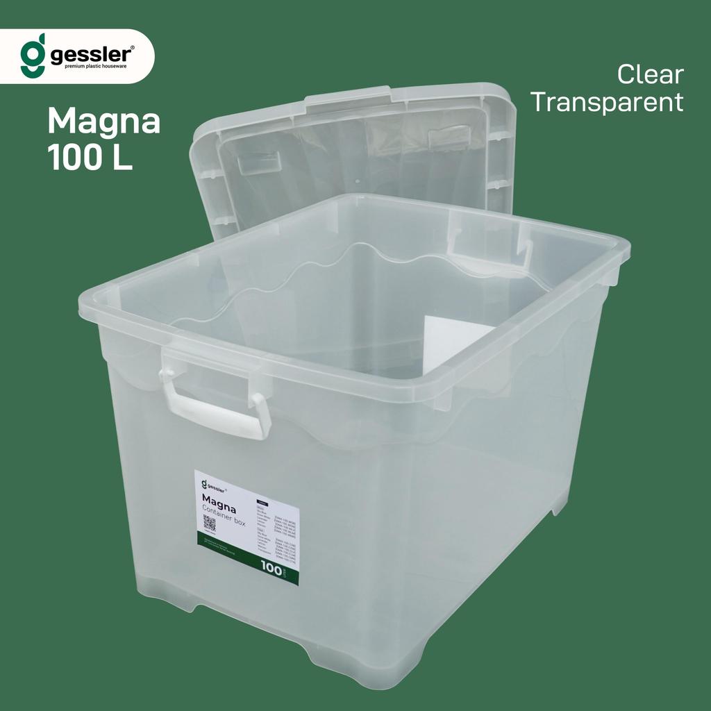 Kontainer Plastik Tutup + Body Putih Bening Transparan 6 Roda Awet Tebal Jumbo Besar Premium Magna G