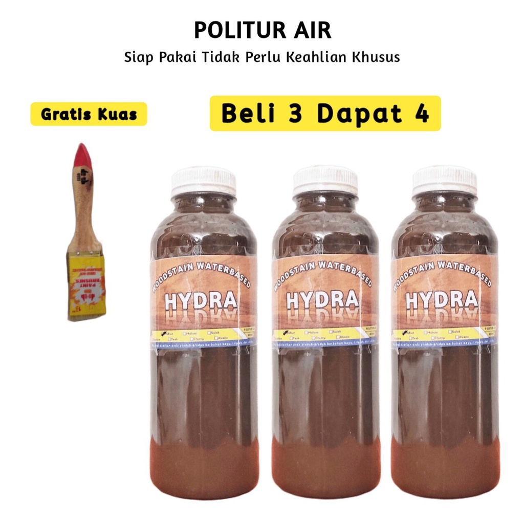 Cat Politur Waterbased Warna Coklat Hitam 250ml - Plitur Kayu Murah Siap Pakai