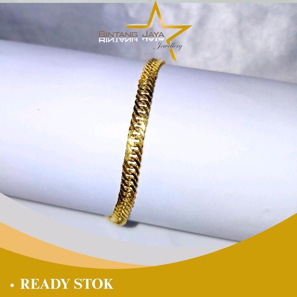 Gelang Emas Asli - LM Gosok Papan Kait S Love - Kadar (LM99) - 7,99gr - Panjang 16.7CM - Desain Cint