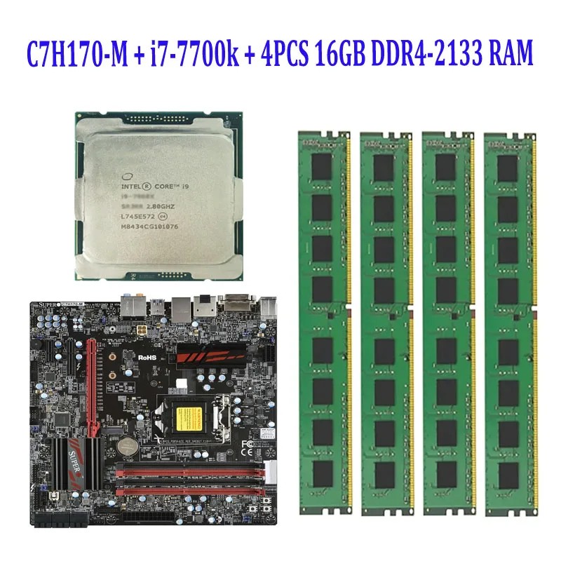 JUAL  FOR Supermicro C7H170-M H170 Express Micro-ATX Motherboard LGA-1151  /  1pcs I7-7700K /  4pcs*