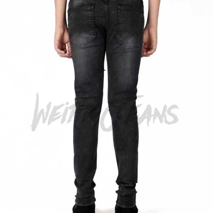 awvn- Weird Jeans - Austin Black - Celana Jeans Pria Slimfit Strech Ripped Tambal Denim