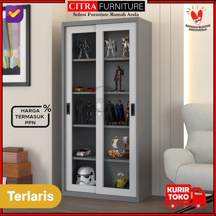 pvwo- Shumo Lemari Hias Pajangan Kaca Action Figure Rak Display Gundam Lego Kabinet Besi