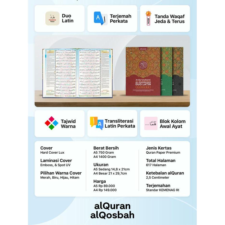 Sedia A4 ukuran besar alquran Duo latin sambung 1 detik bisa baca alquran - alqosbah