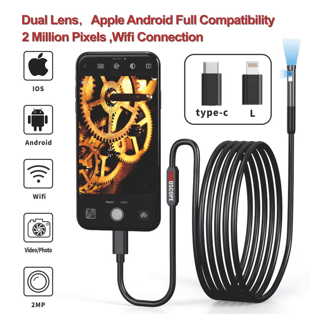 Piping Automotive Sewer Inspection Endoscope Camera For Iphone Android 8 IOS Endoscopic Camera