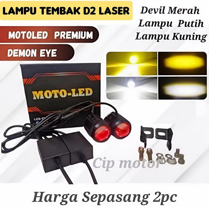 Lampu D2 Laser Motoled Luminos Putih Kuning mini driving led sepasang 2pc