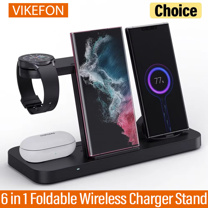6 in 1 Foldable Wireless Charger Stand For Samsung S22 S21 S20 S10 Note Galaxy Watch 5 4 Active Buds