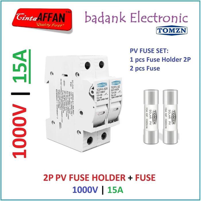 RB114 15A - PV DC Fuse Holder 2P with Fuse 15 A 1000V Solar Cell Panel Surya FREE ONGKIR