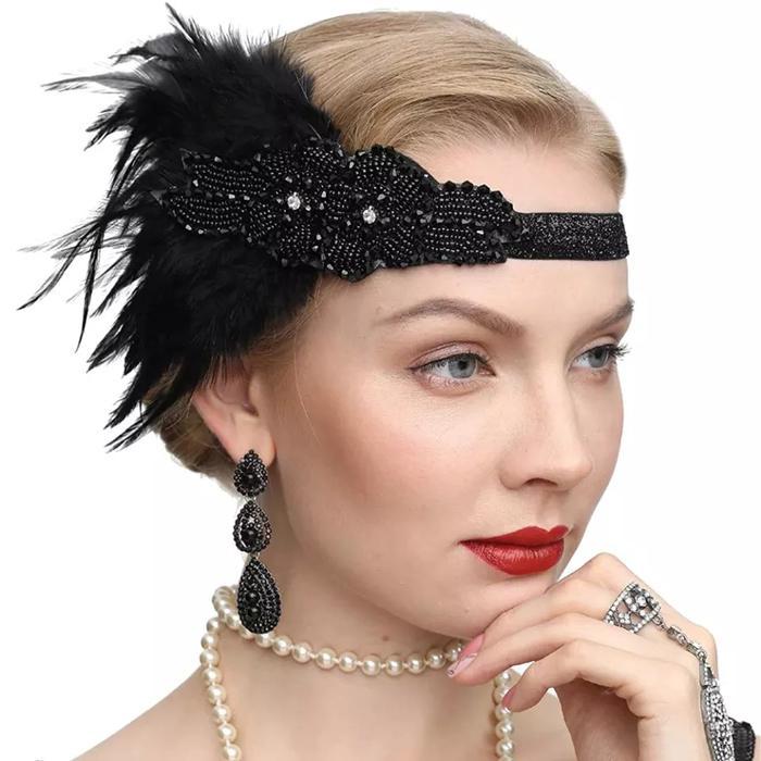 Diskon Black Feather Headband 1920S Flapper Headpiece Gatsby Hair Accessories Original