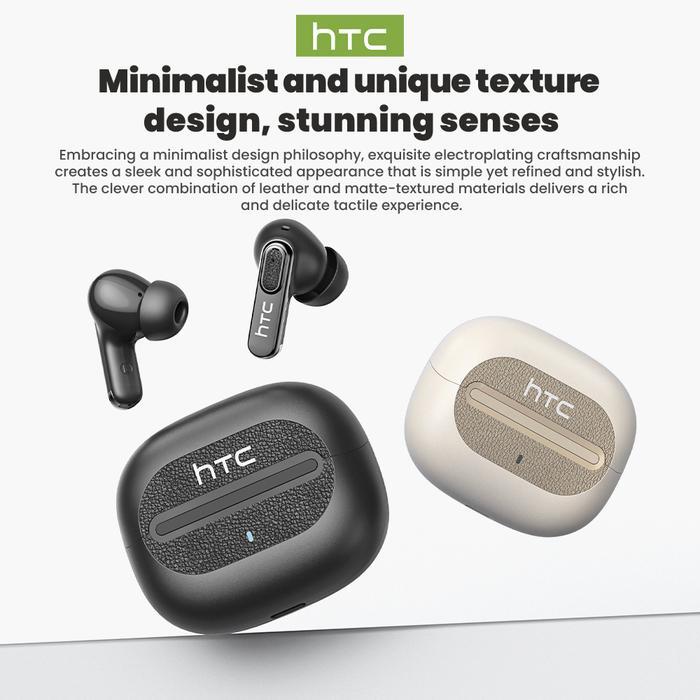 HTC NE60 TWS Earbuds Bluetooth 6.0 Open Ear Wireless Headphone Hitam/Krem