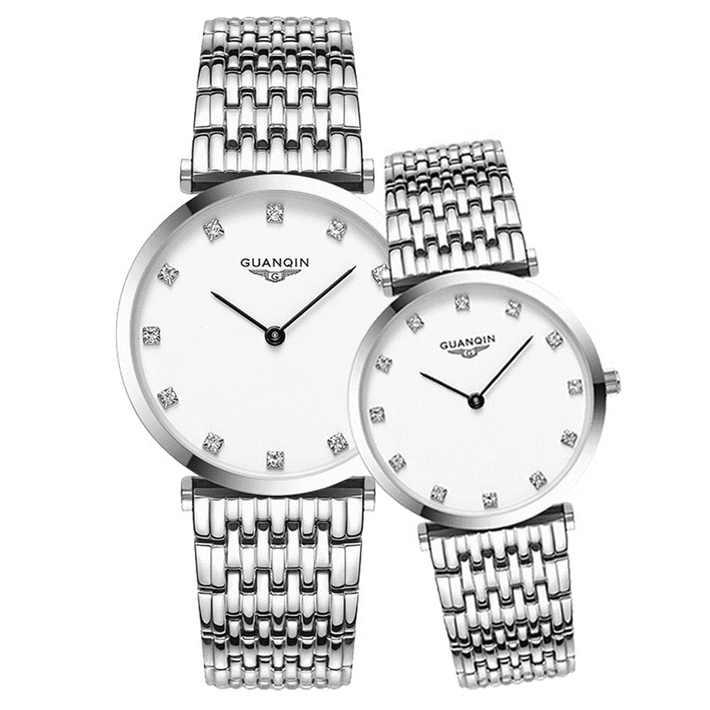 Couple Watch Set GUANQIN Fashion Quartz Clock Women Luxury Stainless Steel Sapphire Men Women