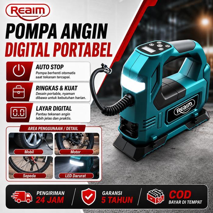 Reaim Pompa Angin Portable Mobil Motor Baterai Lithium Kompresor Angin Ban Isi Ulang Pengukur