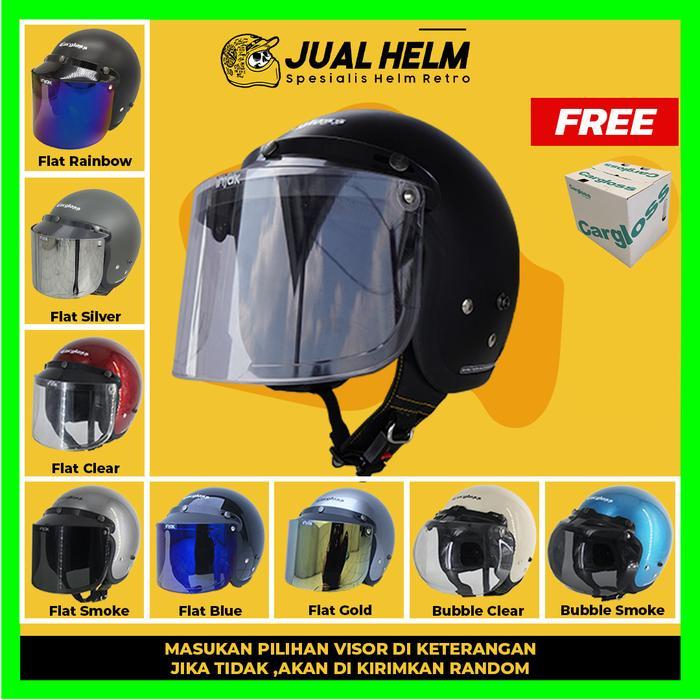 Helm Cargloss Retro Cfm + Kaca Injak Flat (Cargloss Helm / Bogo / Vespa) Terlaris