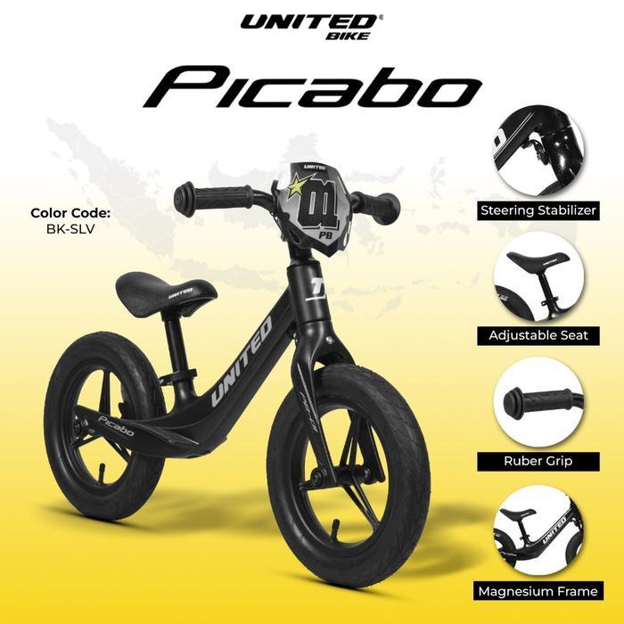 Pushbike united picabo balance bike united frame magnesium ringan new - HITAM PICABO