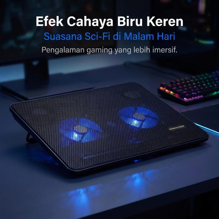 LASITU Cooling Pad Gaming Laptop Max 13-17 Inch Notebook 2 Kipas Mute Cooling Coolerpad Laptop