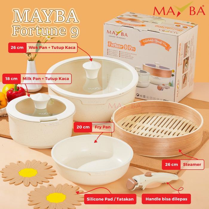 Panci Cookware Set Fortune 9 Pcs Mayba + Steamer Handle Lepas Mayba #Gratisongkir