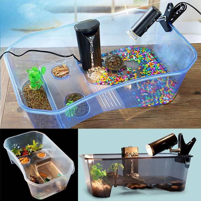 DISKON Aquarium Kandang Tempat Kura Kura Air Turtle Vivarium Tank Reptile Set