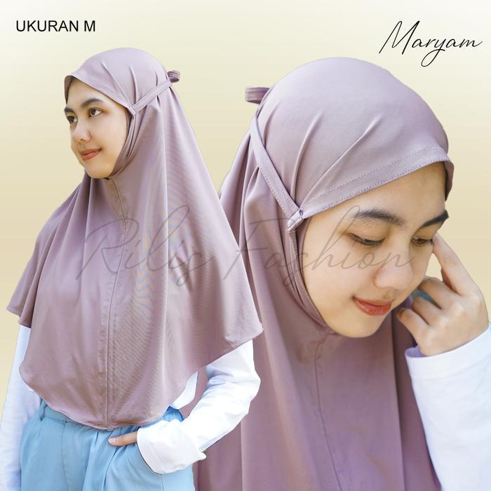 Bergo Instan Maryam ukuran M-Jilbab tali santai Bahan Jersey/bergo tali non Ped/kerudung maryam tali