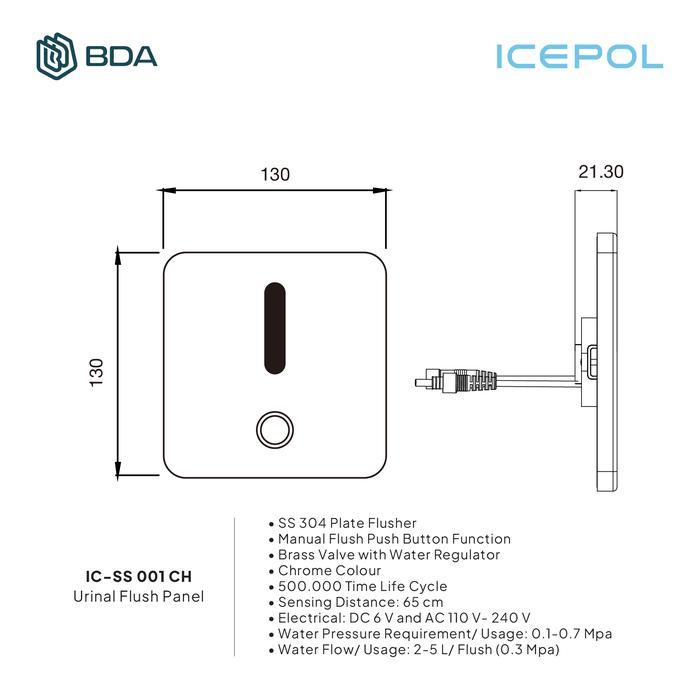 Icepol Sensor Urinal Flush Push Kran Urinoir Keran Air Urinoir Flush Valve IC SS 001 / 002