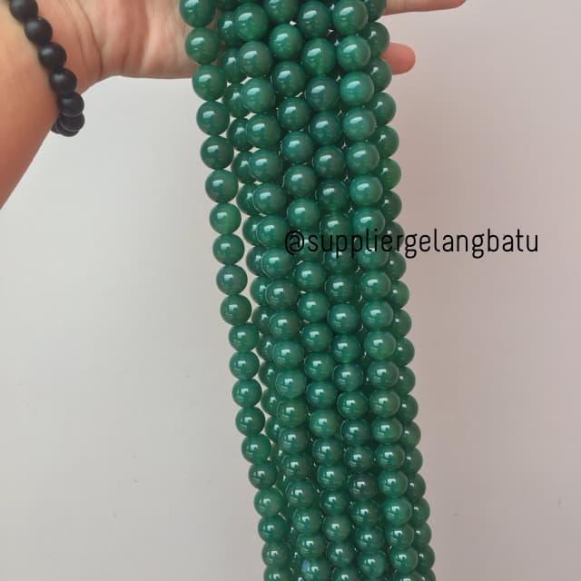 bahan batu akik giok hijau tua green jade 14mm gelang kalung natural