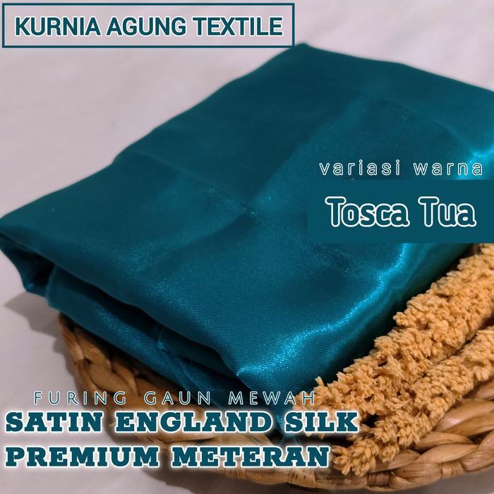 Meter Kain Satin Silk Premium warna EMERALD TOSCA Bahan Furing Kebaya Gaun Mewah Meteran