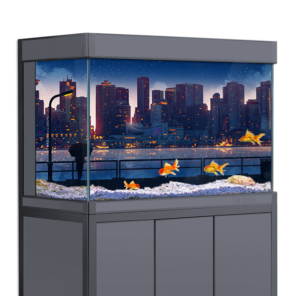 Aquarium Background Sticker,NY City Anime Cyberpunk 3D HD Printing Wallpaper Fish Tank Backdrop Deco