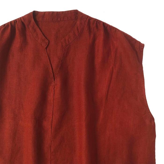 Blus Kutung Linen Premium Merah Coklat V Neck Oversize Korea Import