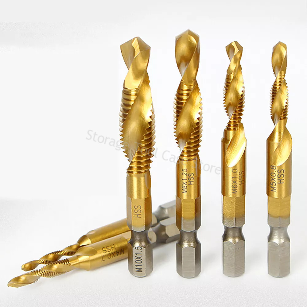 BEST PRICE 6pc HSS Screw Tap Drill M3-M10 Titanium Plated Composite Tap Hexagonal Drill and Tap Inte