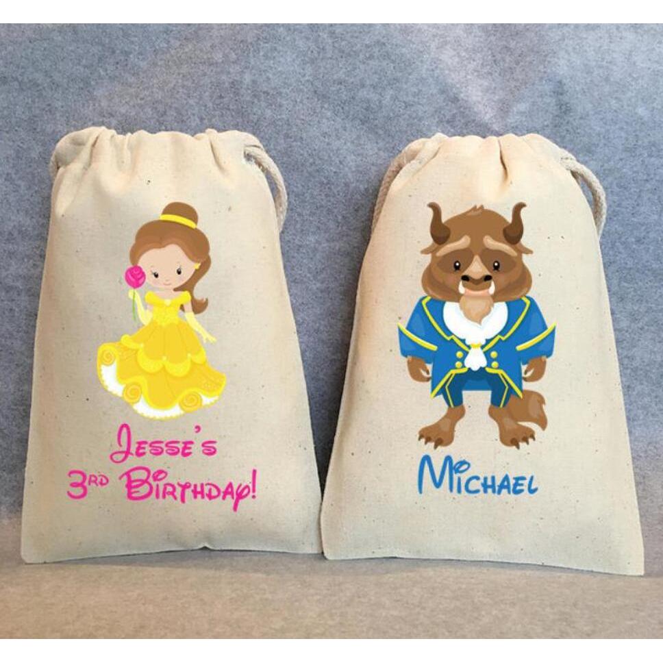12pcs Customize the Beauty Princess girl birthday party favor bags, personalise princess birthday ba