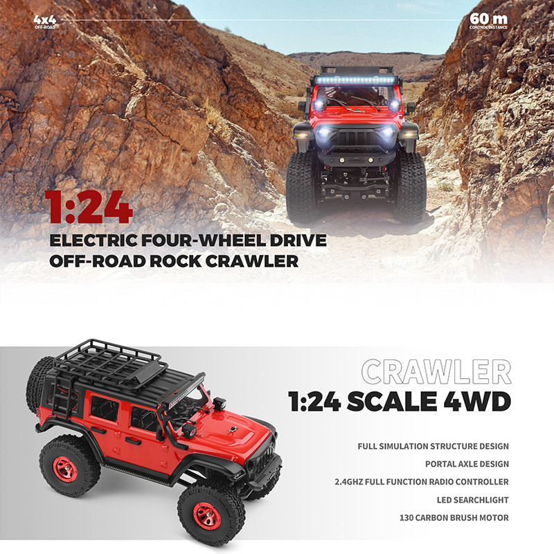 Wltoys 2428 1:24 Mini RC Car 2.4G With LED Lights 4WD Off-Road Vehicle Model Remote Control Mechanic