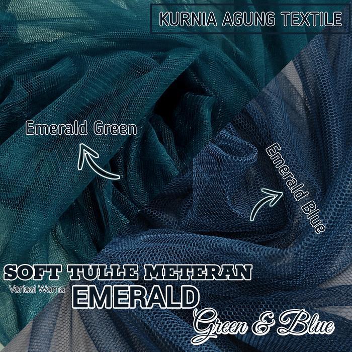 Kain Bahan Tile Polos Soft Tulle Meteran warna EMERALD BLUE GREEN Bahan Rok Tutu Kebaya Lebar 170cm