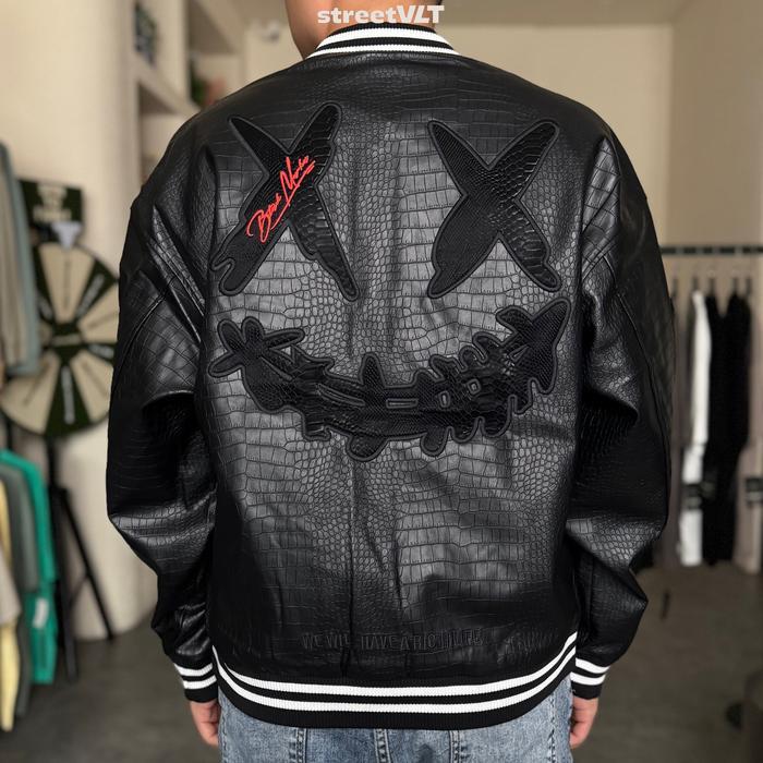 Ricky Clown Black Mamba Snakeskin Embroidered Crocodile Varsity Jacket