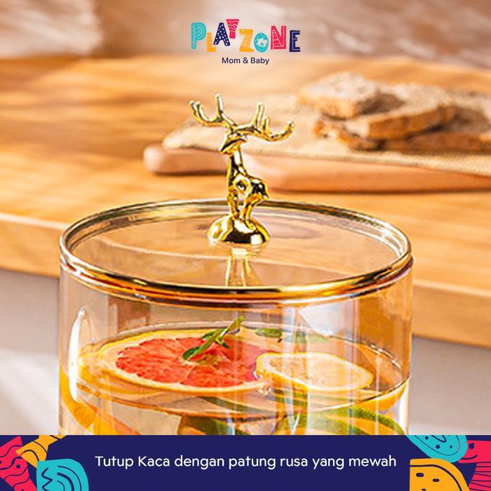Play Zone Dispenser Air Kaca / Ketel Air Dingin Kaca Dengan Tatakan Kayu / Tempat Minuman Es Jus