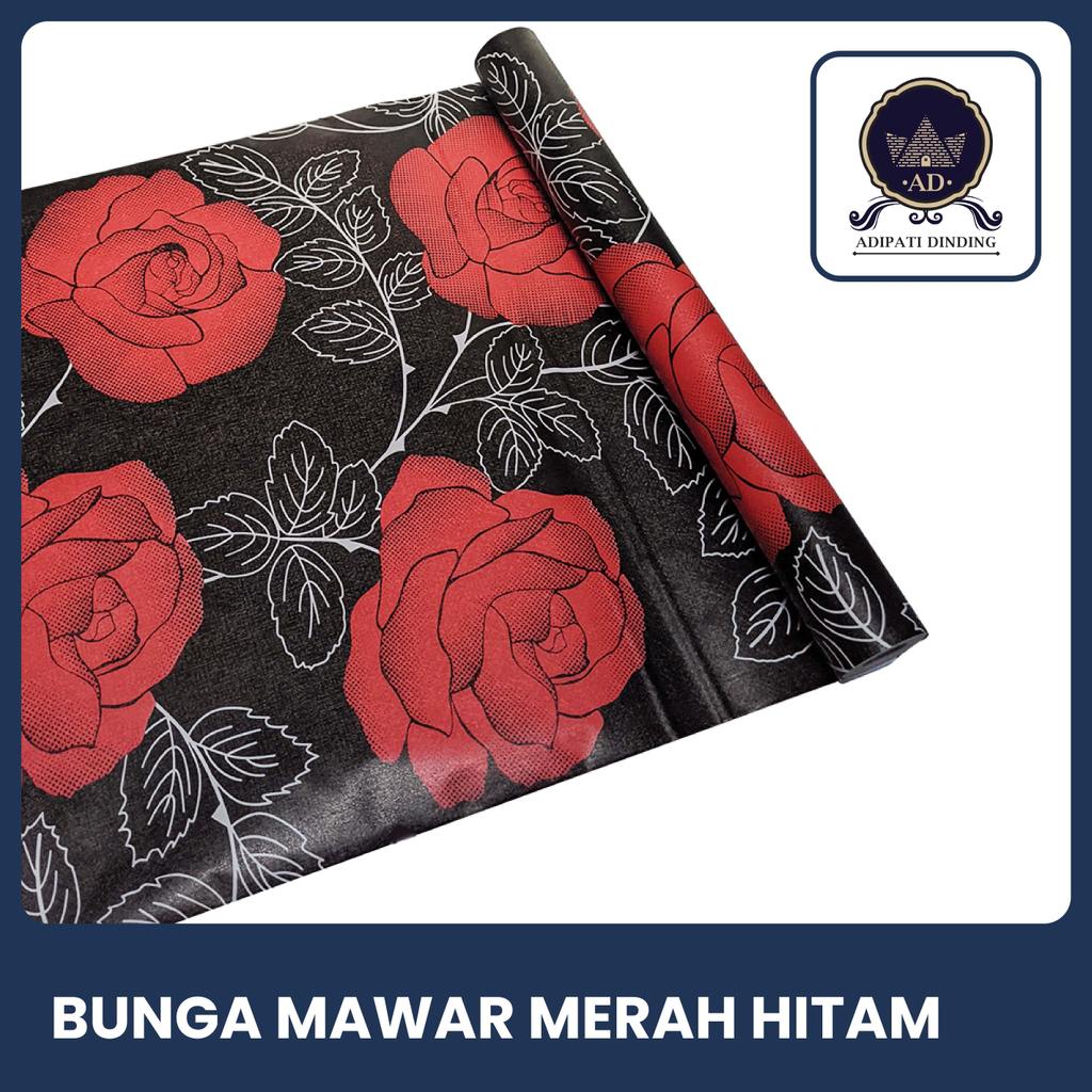 Adipatidinding - Wallpaper Dinding Motif Bunga Mawar Merah Black Ukuran 45 Cm x 10 Meter Wallpaper S