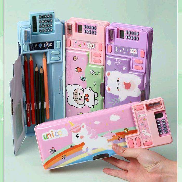 Kotak Pensil Kalkulator Pencil Case Tempat Pensil Tombol Rautan Terlaris