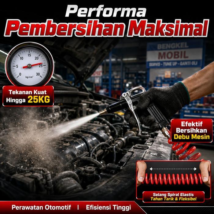 TERLARIS Selang Spiral Kompresor 9M + Nozzle & Connector Set Kit Selang Kompresor Angin Multifungsi