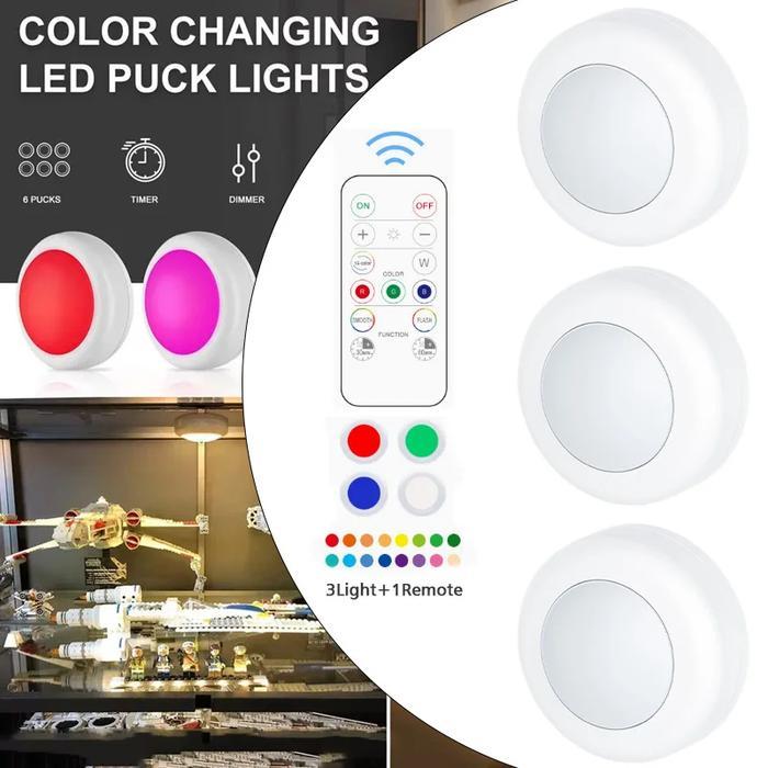 3 PCS LAMPU LED DOWNLIGHT TEMPEL LEMARI RGB WIRELESS 16 WARNA PROMO TERMURAH