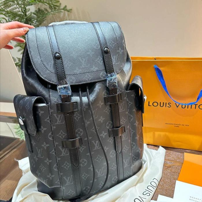 [100% ORI/Box + dust bag]LV christopher Tas Ransel 33x13x44cm/Ransel Pria - Abu-abu