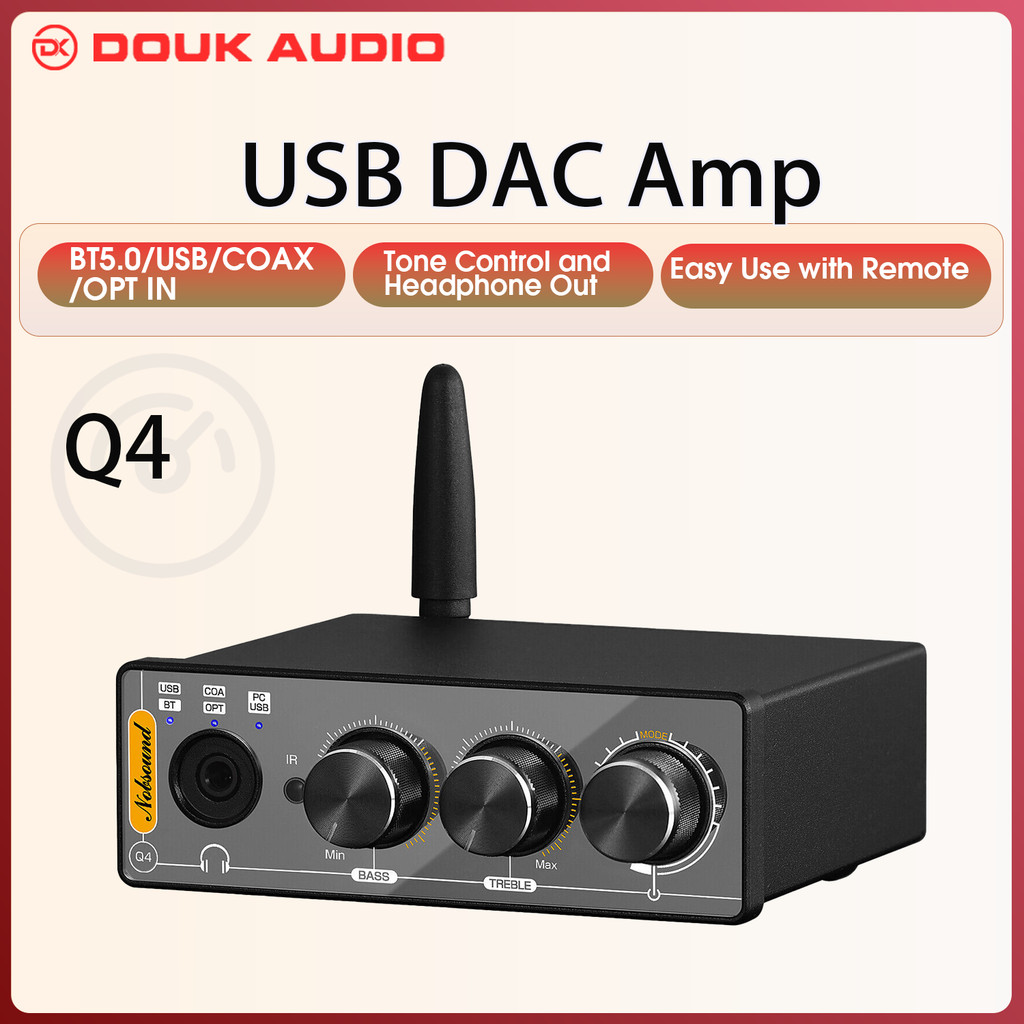Douk Audio Q4 Mini Bluetooth Receiver USB Gaming DAC Digital to Analog USB/COAX/OPT to RCA Audio